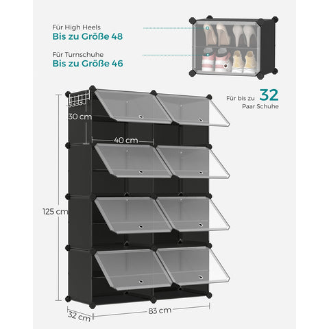 Rootz 8 Cube Black Storage Organizer - Cube Organizer - Cube Storage - ABS Plastic - PP Plastic - Steel Frame - 32cm x 124cm x 94cm - 30cm x 40cm x 30cm - 7.9kg - 40kg Capacity