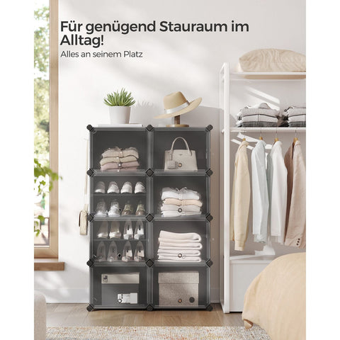 Rootz 8 Cube Black Storage Organizer - Cube Organizer - Cube Storage - ABS Plastic - PP Plastic - Steel Frame - 32cm x 124cm x 94cm - 30cm x 40cm x 30cm - 7.9kg - 40kg Capacity
