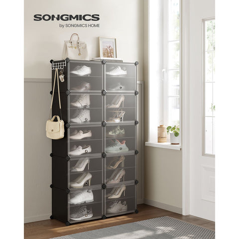 Rootz 10 Compartment Black Storage Shelf - Organizer Rack - Plastic Shelving - ABS Plastic - Steel Frame - 32cm x 165cm x 125cm