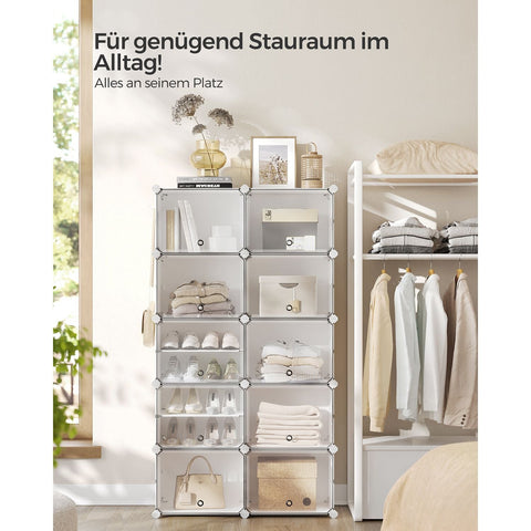 Rootz White 10 Compartment Storage Shelf - Organizer Rack - Plastic Shelving - ABS Plastic Connector - PP Plastic Board - Steel Frame - 32cm x 165cm x 125cm - Lightweight - Easy Assembly - Versatile Storage Solution