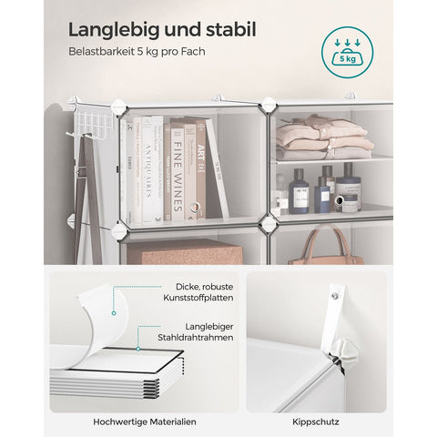 Rootz White 10 Compartment Storage Shelf - Organizer Rack - Plastic Shelving - ABS Plastic Connector - PP Plastic Board - Steel Frame - 32cm x 165cm x 125cm - Lightweight - Easy Assembly - Versatile Storage Solution