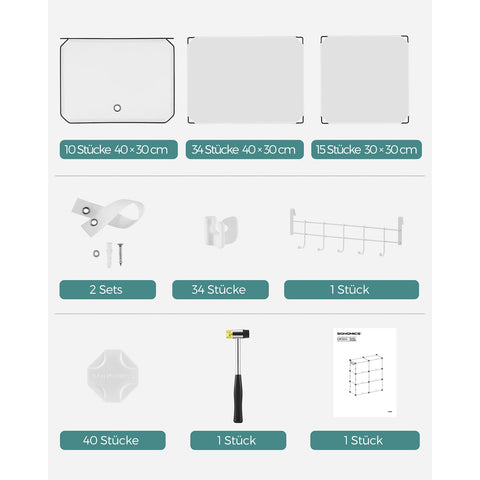 Rootz White 10 Compartment Storage Shelf - Organizer Rack - Plastic Shelving - ABS Plastic Connector - PP Plastic Board - Steel Frame - 32cm x 165cm x 125cm - Lightweight - Easy Assembly - Versatile Storage Solution