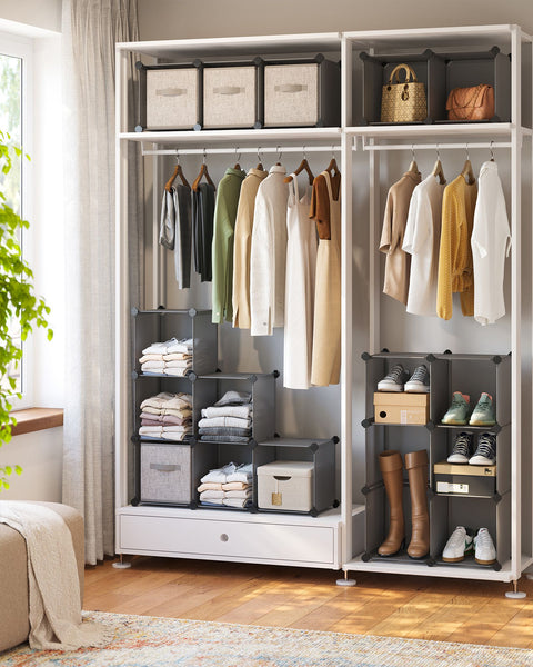 Rootz DIY Shoe Rack with 16 Cubes - Organizer - Storage Solution - Gray - PP Plastic Material - 123cm x 31cm x 123cm - Easy Assembly