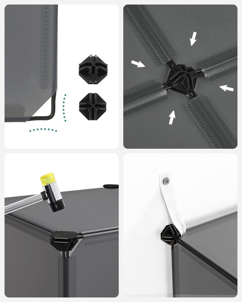 Rootz DIY Shoe Rack with 16 Cubes - Organizer - Storage Solution - Gray - PP Plastic Material - 123cm x 31cm x 123cm - Easy Assembly