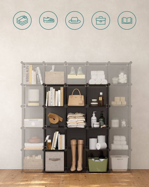 Rootz DIY Shoe Rack with 16 Cubes - Organizer - Storage Solution - Gray - PP Plastic Material - 123cm x 31cm x 123cm - Easy Assembly