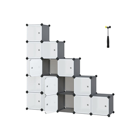 Rootz 16 Cube Gray Storage Organizer - Closet Organizer - Cube Storage - PP Plastic Panels - Metal Wire Frame - ABS Plastic Connectors - 153cm x 31cm x 153cm