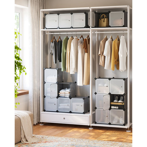 Rootz 16 Cube Gray Storage Organizer - Closet Organizer - Cube Storage - PP Plastic Panels - Metal Wire Frame - ABS Plastic Connectors - 153cm x 31cm x 153cm