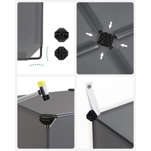 Rootz 16 Cube Gray Storage Organizer - Closet Organizer - Cube Storage - PP Plastic Panels - Metal Wire Frame - ABS Plastic Connectors - 153cm x 31cm x 153cm