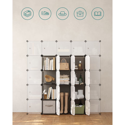 Rootz 16 Cube Gray Storage Organizer - Closet Organizer - Cube Storage - PP Plastic Panels - Metal Wire Frame - ABS Plastic Connectors - 153cm x 31cm x 153cm