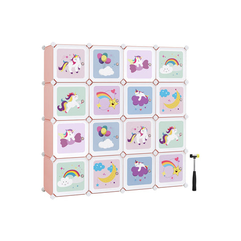 Rootz Pink 16 Cube Storage Organizer - DIY Closet Organizer - Modular Storage System - PP Plastic Panels - Metal Frame - ABS Plastic Connectors - 153cm x 31cm x 153cm