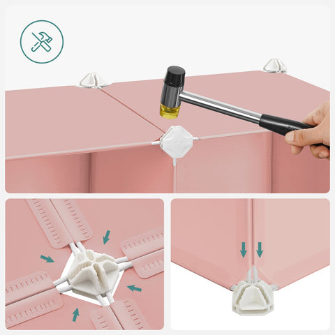 Rootz Pink 16 Cube Storage Organizer - DIY Closet Organizer - Modular Storage System - PP Plastic Panels - Metal Frame - ABS Plastic Connectors - 153cm x 31cm x 153cm