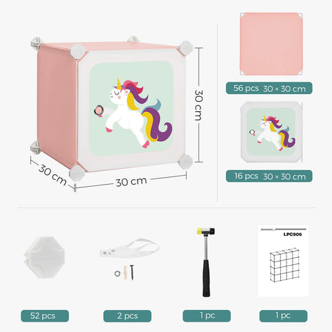Rootz Pink 16 Cube Storage Organizer - DIY Closet Organizer - Modular Storage System - PP Plastic Panels - Metal Frame - ABS Plastic Connectors - 153cm x 31cm x 153cm