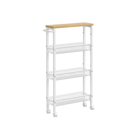 Rootz Oak White Trolley Cart - Storage Cart - Rolling Cart - Chipboard and Steel - Lightweight - Easy Assembly - Space Saving - 13cm x 45.4cm x 77cm