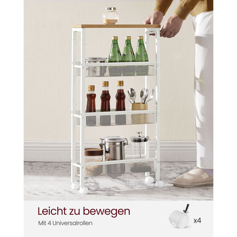 Rootz Oak White Trolley Cart - Storage Cart - Rolling Cart - Chipboard and Steel - Lightweight - Easy Assembly - Space Saving - 13cm x 45.4cm x 77cm