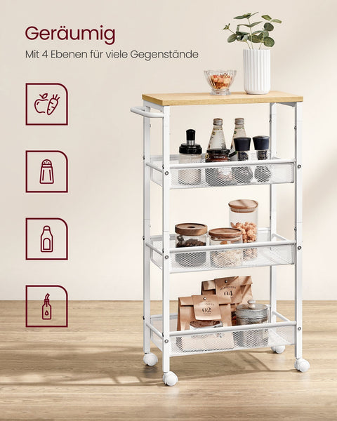 Rootz Oak White Chipboard Steel Trolley - Rolling Cart - Storage Organizer - Lightweight - Compact Design - Easy Assembly - 22cm x 45.5cm x 77cm