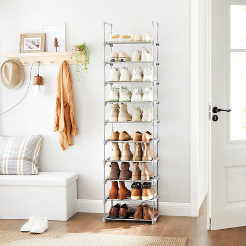 Rootz 10-Shelf Shoe Rack Organizer - Shoe Storage - Shoe Stand - Metal Tubes - DIY Design - Space-Saving - 45cm x 30cm x 174cm