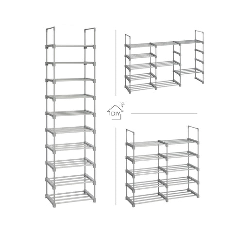 Rootz 10-Shelf Shoe Rack Organizer - Shoe Storage - Shoe Stand - Metal Tubes - DIY Design - Space-Saving - 45cm x 30cm x 174cm