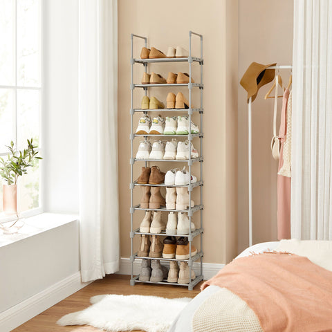 Rootz 10-Shelf Shoe Rack Organizer - Shoe Storage - Shoe Stand - Metal Tubes - DIY Design - Space-Saving - 45cm x 30cm x 174cm