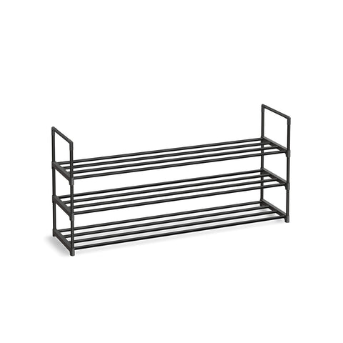 Rootz 3 Tier Shoe Rack - Shoe Organizer - Shoe Storage - Metal Pipes and Plastic Connectors - 30cm x 116cm x 55cm - Black - Lightweight - Easy Assembly - Space Saving