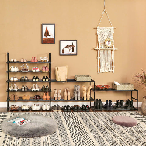 Rootz Adjustable Shoe Rack - Shoe Organizer - Space Saving - Easy Assembly - Metal Pipes - 92cm x 30cm x 194cm