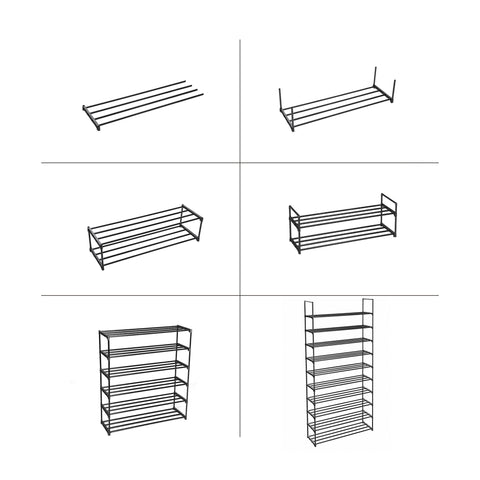 Rootz Adjustable Shoe Rack - Shoe Organizer - Space Saving - Easy Assembly - Metal Pipes - 92cm x 30cm x 194cm
