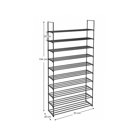 Rootz Adjustable Shoe Rack - Shoe Organizer - Space Saving - Easy Assembly - Metal Pipes - 92cm x 30cm x 194cm