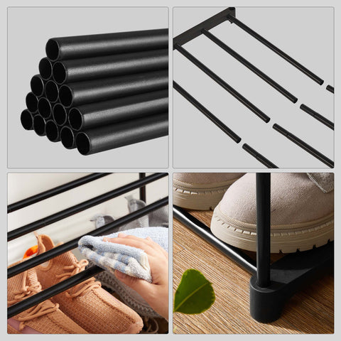 Rootz 3 Tier Shoe Rack - Metal Shoe Organizer - Shoe Storage Stand - High Quality - Large Storage Space - Simplicity - 92cm x 30.5cm x 55cm