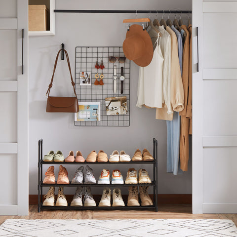 Rootz 3 Tier Shoe Rack - Metal Shoe Organizer - Shoe Storage Stand - High Quality - Large Storage Space - Simplicity - 92cm x 30.5cm x 55cm