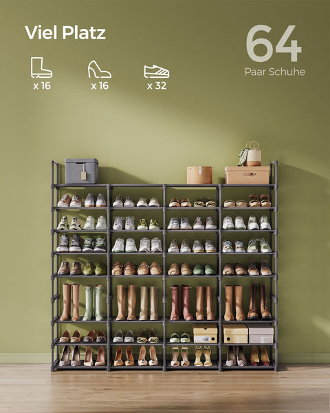 Rootz Shoe Rack Organizer - Storage Rack - Shoe Stand - Steel Frame - Non-Woven Fabric Shelves - PP Plastic Connectors - 29.5cm x 171.1cm x 157.6cm - Ink Black - 5.5kg - Max. 160kg Load Capacity
