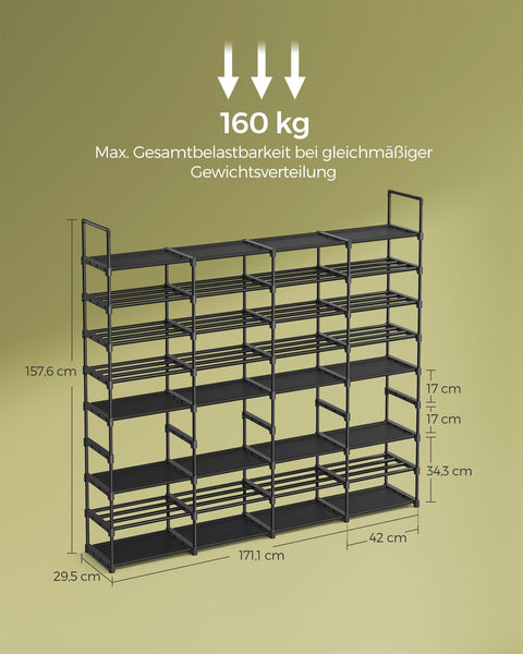 Rootz Shoe Rack Organizer - Storage Rack - Shoe Stand - Steel Frame - Non-Woven Fabric Shelves - PP Plastic Connectors - 29.5cm x 171.1cm x 157.6cm - Ink Black - 5.5kg - Max. 160kg Load Capacity