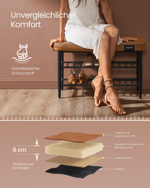 Rootz LSB054K01 Caramel Brown Ottoman - Footstool - Pouf - Lightweight - Durable - Versatile - 30cm x 80cm x 50cm