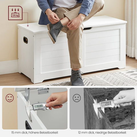 Rootz Shoe Bench - Entryway Bench - Storage Bench - Chipboard Material - 100cm x 40cm x 46cm - Matte White - 19.5kg - 100kg Max Load - Accessory Pack and Instructions Included