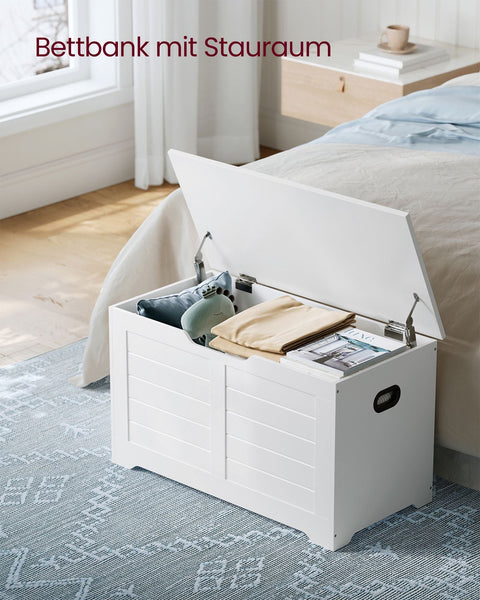 Rootz Shoe Bench - Entryway Bench - Storage Bench - Chipboard Material - 40cm x 80cm x 46cm - White - 136kg Max Load Capacity - 60kg Inner Compartment Capacity