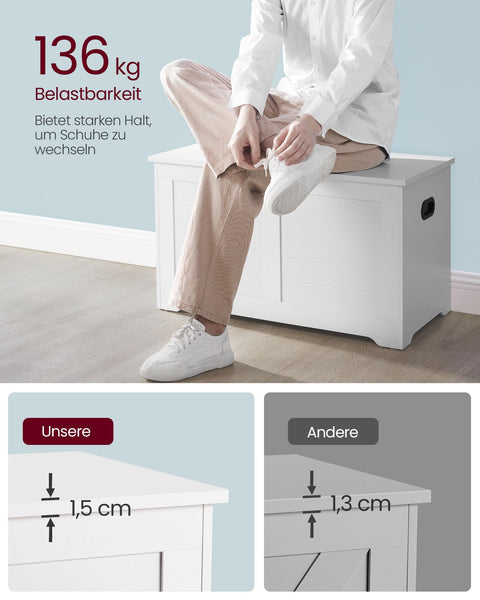 Rootz Shoe Bench - Entryway Bench - Storage Bench - Chipboard Material - 40cm x 80cm x 46cm - White - 136kg Max Load Capacity - 60kg Inner Compartment Capacity