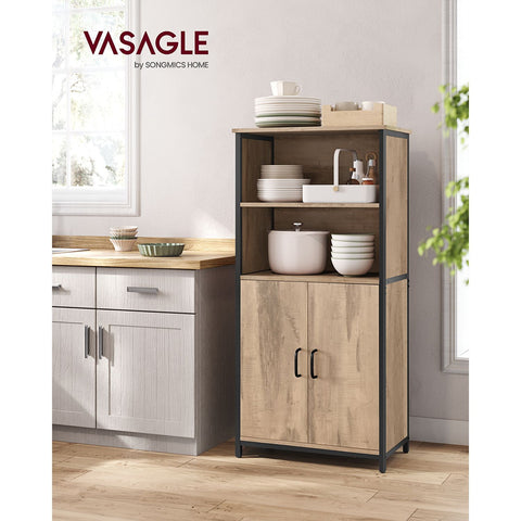Rootz Oak Brown-Black Storage Cabinet - Chipboard Steel - Large Organizer - Adjustable Shelves - 35cm x 60cm x 124.5cm