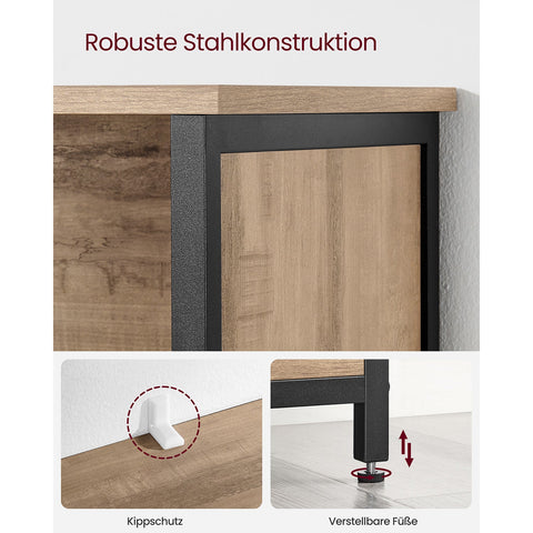 Rootz Oak Brown-Black Storage Cabinet - Chipboard Steel - Large Organizer - Adjustable Shelves - 35cm x 60cm x 124.5cm