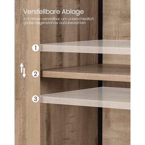 Rootz Oak Brown-Black Storage Cabinet - Chipboard Steel - Large Organizer - Adjustable Shelves - 35cm x 60cm x 124.5cm