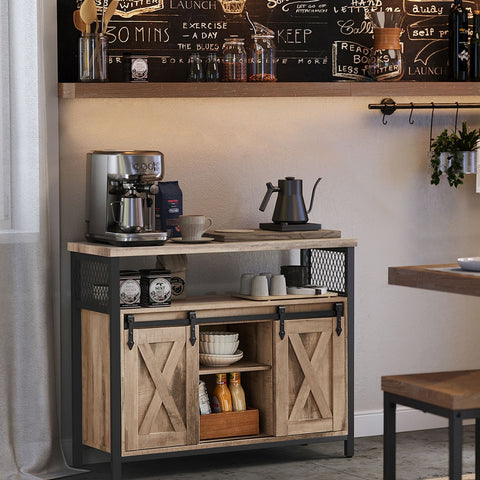 Rootz Natural Black Sideboard - Chipboard Steel - Storage Cabinet - Adjustable Shelves - Anti-Tip Device - 33cm x 100cm x 80cm