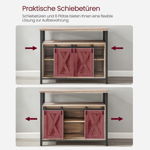 Rootz Natural Black Sideboard - Chipboard Steel - Storage Cabinet - Adjustable Shelves - Anti-Tip Device - 33cm x 100cm x 80cm