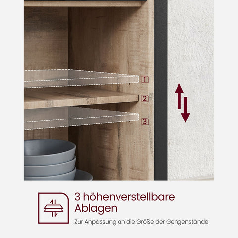 Rootz Natural Black Sideboard - Chipboard Steel - Storage Cabinet - Adjustable Shelves - Anti-Tip Device - 33cm x 100cm x 80cm