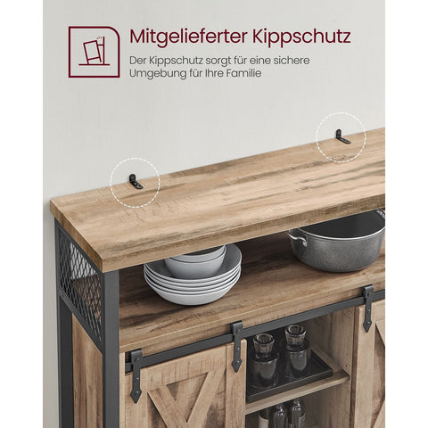 Rootz Natural Black Sideboard - Chipboard Steel - Storage Cabinet - Adjustable Shelves - Anti-Tip Device - 33cm x 100cm x 80cm