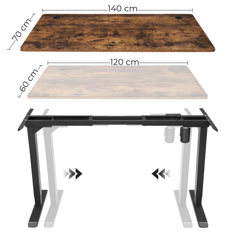 Rootz Electric Height Adjustable Desk Stand - Standing Desk - Sit Stand Desk - Remote Control - Continuous Height Adjustment - Low Noise - Adjustable Length - Steel - 115-147cm x 60cm x 71-112cm