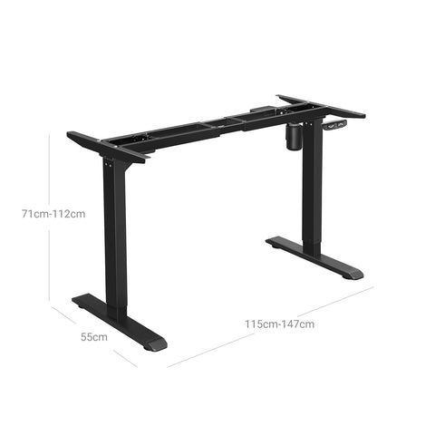 Rootz Electric Height Adjustable Desk Stand - Standing Desk - Sit Stand Desk - Remote Control - Continuous Height Adjustment - Low Noise - Adjustable Length - Steel - 115-147cm x 60cm x 71-112cm