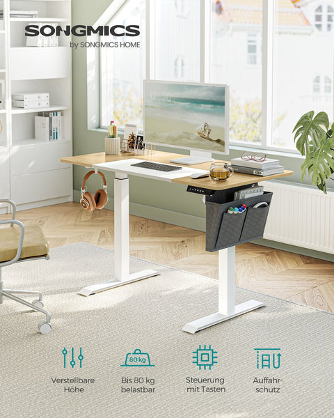 Rootz Electric Standing Desk - Adjustable Desk - Sit Stand Desk - Chipboard Steel Frame - Pastel Yellow-Base White - 60cm x 120cm x (72-120)cm - 1.5cm Table Top - 25.5kg Weight - 80kg Max Load Capacity
