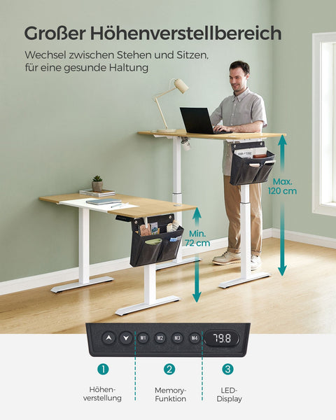 Rootz Electric Standing Desk - Adjustable Desk - Sit Stand Desk - Chipboard Steel Frame - Pastel Yellow-Base White - 60cm x 120cm x (72-120)cm - 1.5cm Table Top - 25.5kg Weight - 80kg Max Load Capacity