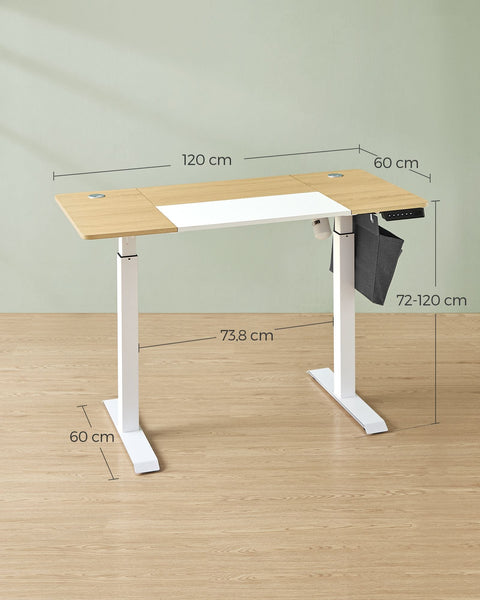 Rootz Electric Standing Desk - Adjustable Desk - Sit Stand Desk - Chipboard Steel Frame - Pastel Yellow-Base White - 60cm x 120cm x (72-120)cm - 1.5cm Table Top - 25.5kg Weight - 80kg Max Load Capacity