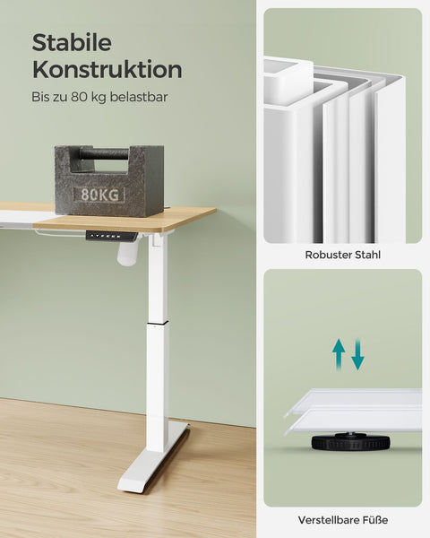 Rootz Electric Standing Desk - Adjustable Desk - Sit Stand Desk - Chipboard Steel Frame - Pastel Yellow-Base White - 60cm x 120cm x (72-120)cm - 1.5cm Table Top - 25.5kg Weight - 80kg Max Load Capacity