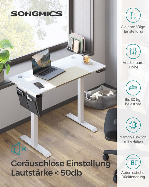 Rootz Electric Standing Desk - White Standing Table - Adjustable Height Desk - Chipboard Steel Desk - 60cm x 120cm x (72-120)cm - Max Load 80kg