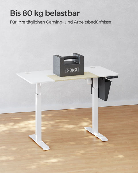 Rootz Electric Standing Desk - White Standing Table - Adjustable Height Desk - Chipboard Steel Desk - 60cm x 120cm x (72-120)cm - Max Load 80kg