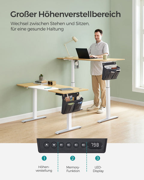 Rootz Electric Standing Desk - Adjustable Desk - Sit Stand Desk - Chipboard Steel Frame - 60cm x 140cm x (72-120)cm - Pastel Yellow-Base White - 1.5cm Table Top - 28kg Weight - 80kg Max Load Capacity